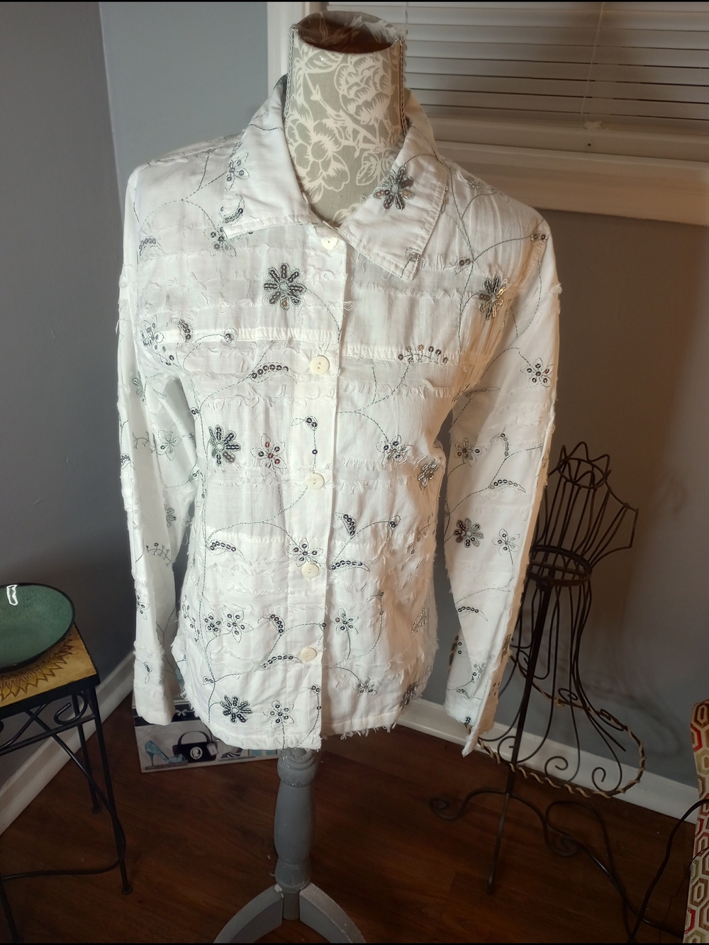 White Focus Embroidered Button-Up Shirt